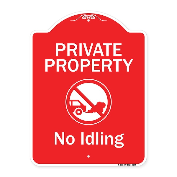 Private Property No Idling With Graphic Heavy-Gauge Aluminum Architectural Sign, 24" H, RW-1824-9775
